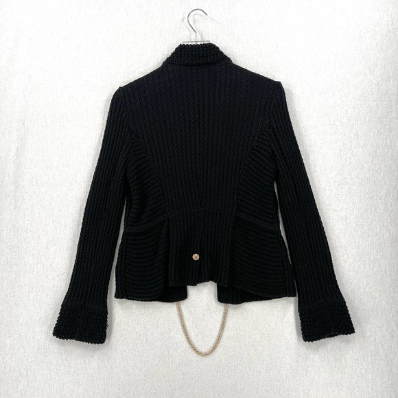 CHANEL 2010 Sweater Womens 34 Black Chain Details Open Cardigan Cotton Chunky - Picture 5 of 16